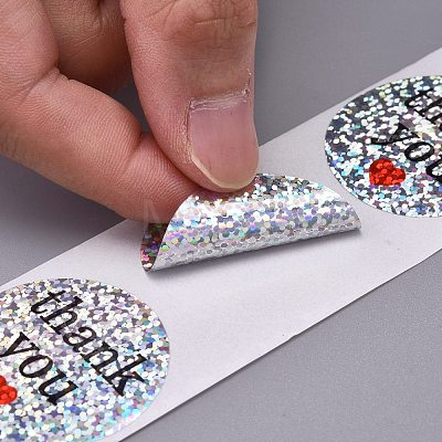 1.5 Inch Thank You Holographic Stickers X-DIY-P005-B03-1