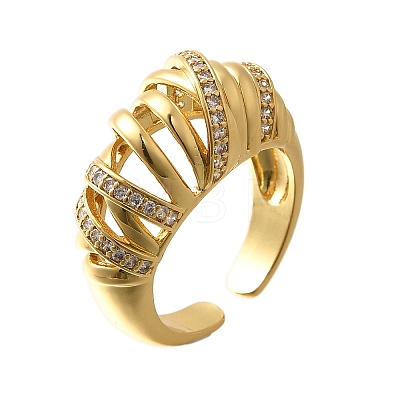 Brass Micro Pave Clear Cubic Zirconia Cuff Rings for Women RJEW-Q008-04G-1