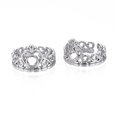 Non-Tarnish 304 Stainless Steel Heart Crown Open Cuff Ring for Women RJEW-S405-259P-1