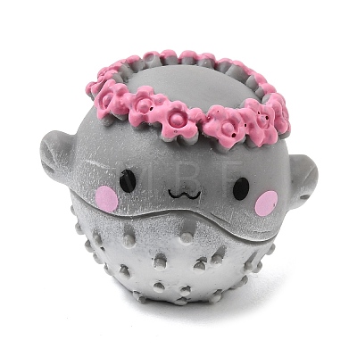 Sea Animals Opaque Resin Pufferfish with Flower Crown Figurine RE-CBA1AA1-03G-1
