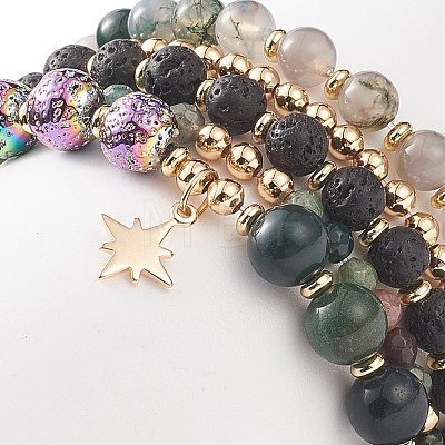 5Pcs 5 Style Natural Mixed Gemstone Beaded Stretch Bracelets Set BJEW-JB09002-1