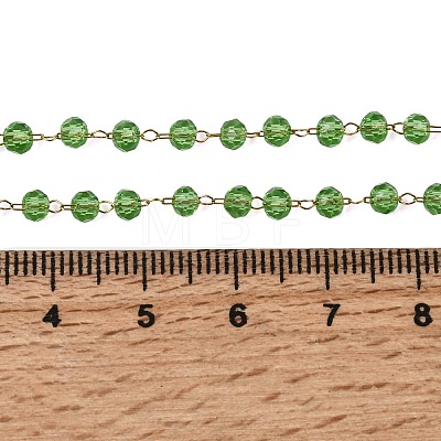304 Stainless Steel with Glass Faceted Rondelle Bead Handmade Link Chain Birth Stone Necklaces for Women NJEW-G195-01G-06-1
