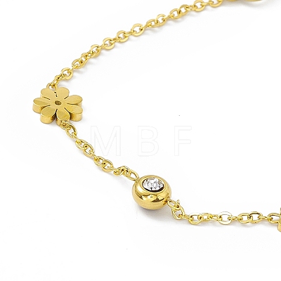 Crystal & Jet Rhinestone with Flower Link Chain Bracelets BJEW-H556-05G-1