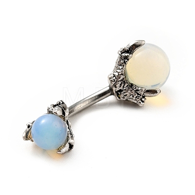 Opalite Beaded Curved Barbell AJEW-G042-04P-1