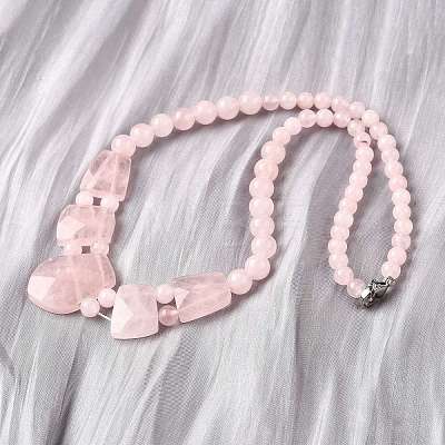 Natural Rose Quartz Faceted Bib Graduated Beaded Necklaces for Women NJEW-B128-01M-1
