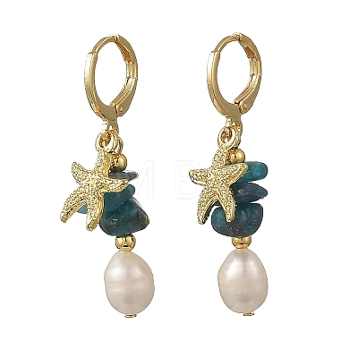 Ocean Brass Leverback Earrings EJEW-JE07463-1