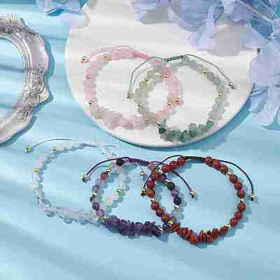 Adjustable Chip & Round Mixed Gemstone Braided Bead Bracelets for Women BJEW-JB10767-1