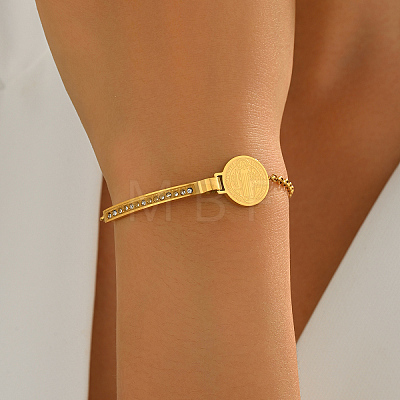 201 Stainless Steel Crystal Rhinestone Arc Bar Saint Benedict Medal Link Bracelets for Women RJ1740-1