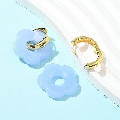 Brass Resin Flower Hoop Earrings for Women EJEW-U038-01G-06-1