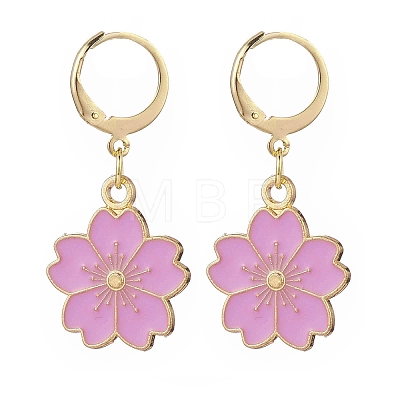 8 Pair 8 Color Alloy Enamel Flower Dangle Leverback Earrings for Women EJEW-JE05143-1