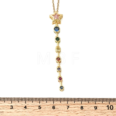 Brass Pave Cubic Zirconia Geometirc Pendant Star Y Tassel 201 Stainless Steel Chain Necklaces NJEW-C111-01A-1