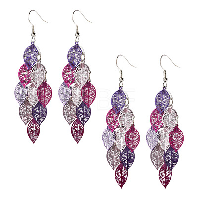 2 Pairs 430 Stainless Steel Leaf Dangle Earrings EJEW-TA0001-83E-1
