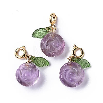 Natural Amethyst Rose Spring Ring Clasp Charms HJEW-P014-03G-1