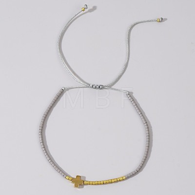 Simple European Style Glass Seed Bead & Cross Braided Bead Bracelets for Women MK8381-4-1
