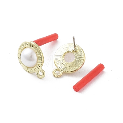 Rack Plating Golden Alloy with ABS Pearl Stud Earring Findings EJEW-B036-03G-05-1
