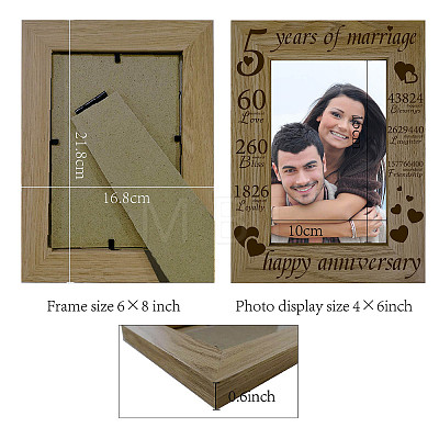5 Years of Marriage Natural Wood Photo Frames AJEW-WH0292-031-1