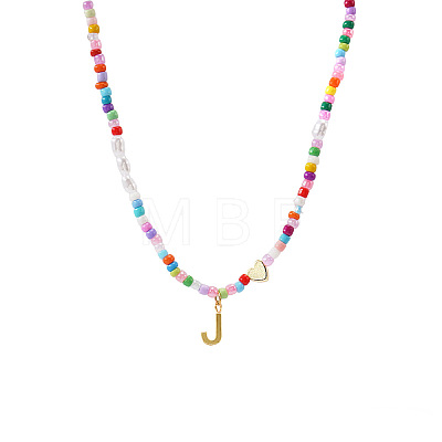 Colorful Beaded Heart Letter Necklace with Pearl Elements Stainless Steel Pendant Jewelry TR2146-10-1