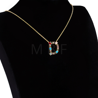 Golden Brass Micro Pave Cubic Zirconia Initial Pendants Necklaces NJEW-S069-JN002-D-1