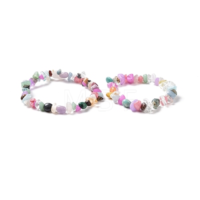 2Pcs Mixed Gemstone Chips Stretch Bracelets Set for Parent Children BJEW-JB08431-1
