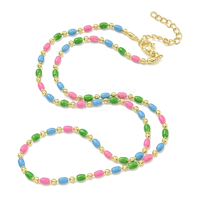 Brass Enamel Column Link Chain Necklaces NJEW-H039-10A-04G-1