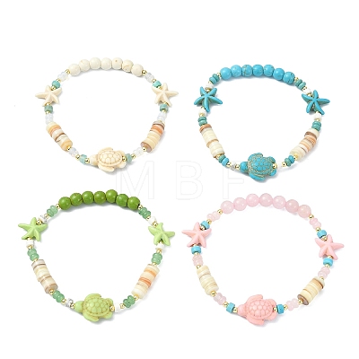 Natural Freshwater Shell & Gemstone & Synthetic Turquoise & Non-magnetic Hematite Beads Stretch Bracelets for Women BJEW-JB13810-1