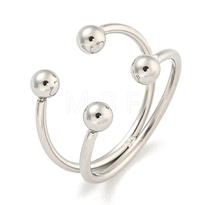 Non-Tarnish Round Ball 304 Stainless Steel Open Cuff Finger Rings for Women RJEW-P114-11P-1