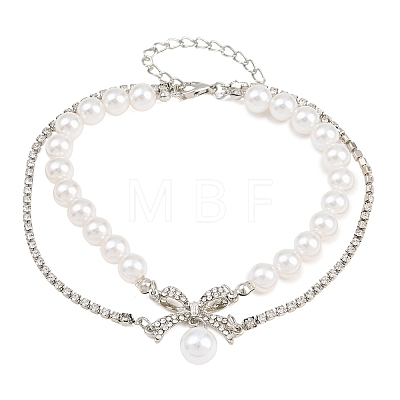 Alloy Micro Pave Clear Cubic Zirconia Bowknot Link 2-Strand Bracelets for Women AL-CBA3C8B-08P-1