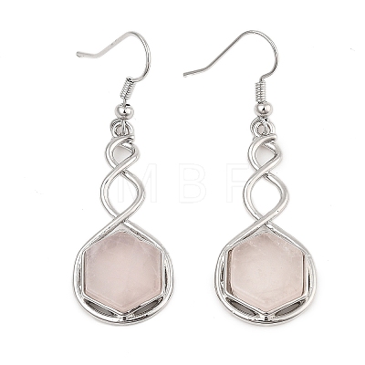 Hexagon Natural Rose Quartz Dangle Earrings EJEW-K298-01P-09-1