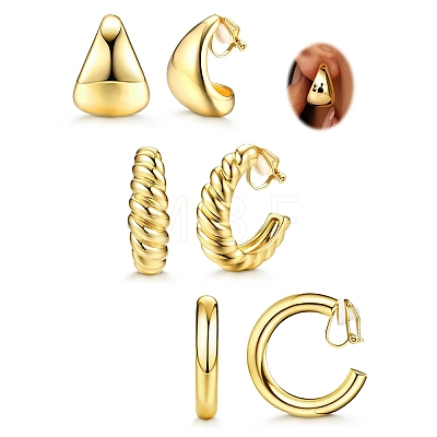 3 Pairs Brass Cuff Earrings EJEW-Z148-02G-1