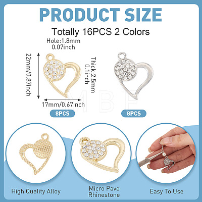 16Pcs 2 Colors Rack Plating Alloy Micro Pave Rhinestone Pendants FIND-TA0010-16-1