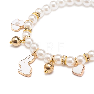 ABS Plastic Imitation Pearl Beaded Stretch Bracelet with Alloy Enamel Charms for Kids BJEW-JB08524-01-1