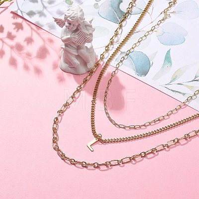3Pcs 3 Style Brass Initial Letter L 304 Stainless Steel Pendant Necklaces Set NJEW-JN04010-1