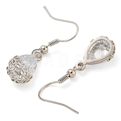 Rack Plating Brass Clear Cubic Zirconia Teardrop Dangle Earrings EJEW-T021-05P-1