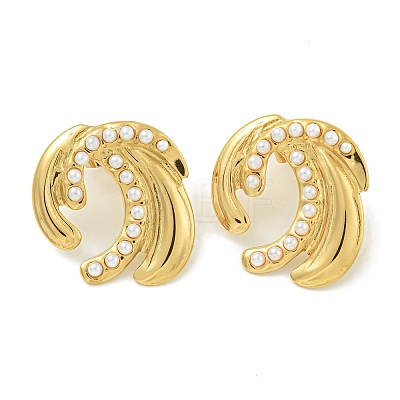 Ion Plating(IP) 304 Stainless Steel & ABS Plastic Pearl Stud Earrings EJEW-G400-19G-1