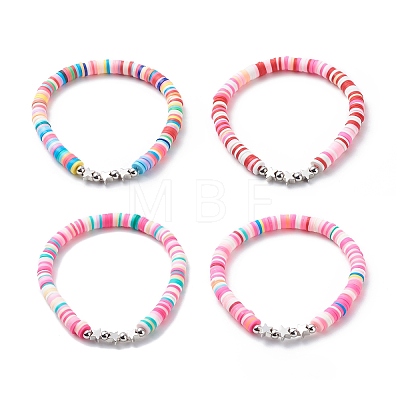 4Pcs 4 Color Handmade Polymer Clay Disc Surfer Bracelets Set BJEW-JB08799-1