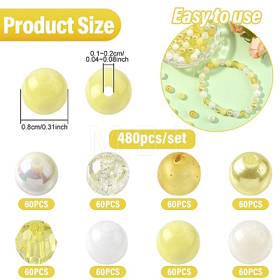 480Pcs 8 Styles Mixed Styles Acrylic Beads OACR-YW0002-68A-1