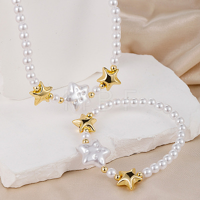 Brass Star Bracelets & Necklaces Sets for Women CA5711-1-1