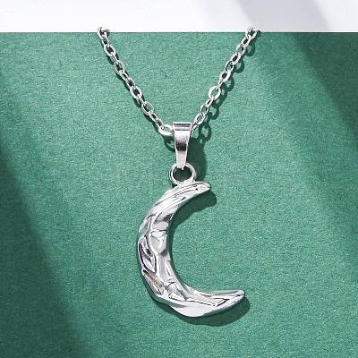 Texture Moon 304 Stainless Steel Pendant Necklaces NJEW-H059-13P-1