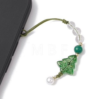 Brass Glass with Natural Quartz Crystal with Natural White Jade Mobile Straps HJEW-JM02288-1