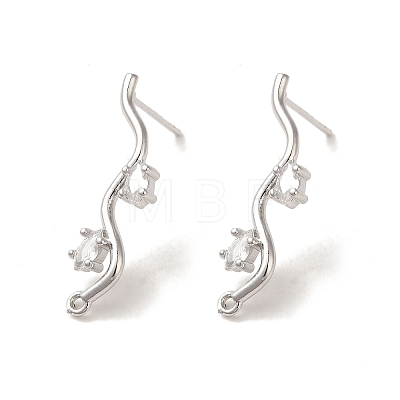 Brass with Clear Cubic Zirconia Stud Earring Findings KK-G499-02P-1