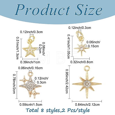 16Pcs 8 Styles Brass & Alloy & Rhinestone & Cubic Zirconia Pendants Sets FIND-YW0011-28-1