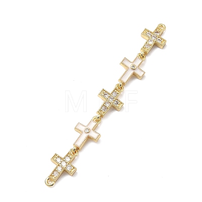 Brass Micro Pave Clear Cubic Zirconia 5 Cross Links Connector Charms KK-H539-15G-1