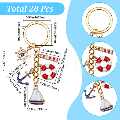 20Pcs Alloy Enamel Pendant Keychain KEYC-SC00032-1
