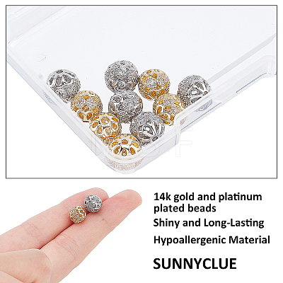 10Pcs 2 Colors Rack Plating Brass Micro Pave Clear Cubic Zirconia Beads ZIRC-SC0001-23-1