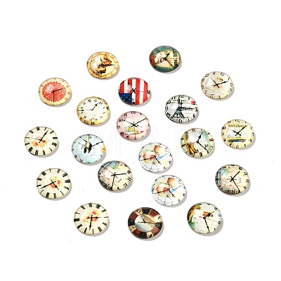 Clock Printed Glass Cabochons GGLA-A002-14mm-YY-1