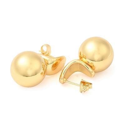 Brass Round Ball Dangle Stud Earrings EJEW-K251-02G-1