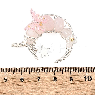 Natural Rose Quartz Round Chip Wire Wrapped Pendants PALLOY-TA00437-03-1