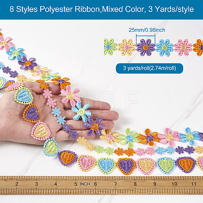 Fashewelry 24 Yards 8 Style Polyester Ribbon OCOR-FW0001-02-1