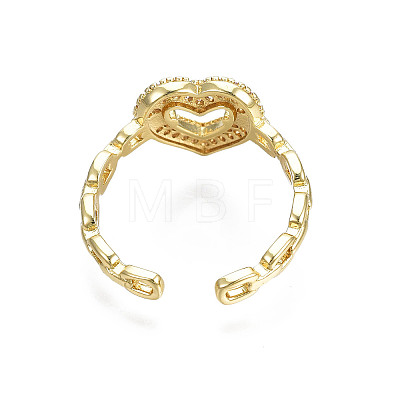 Cubic Zirconia Heart Open Cuff Ring X-RJEW-N035-110-1