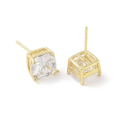 Square Brass Stud Earrings with Clear Glass for Women X-EJEW-L285-006G-1